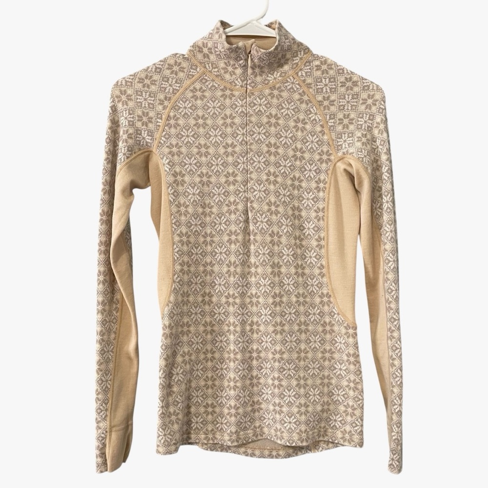 Kari Traa Wool Zip Long Sleeve Pullover Top Base Layer Ski Outdoors XS Tan Cream